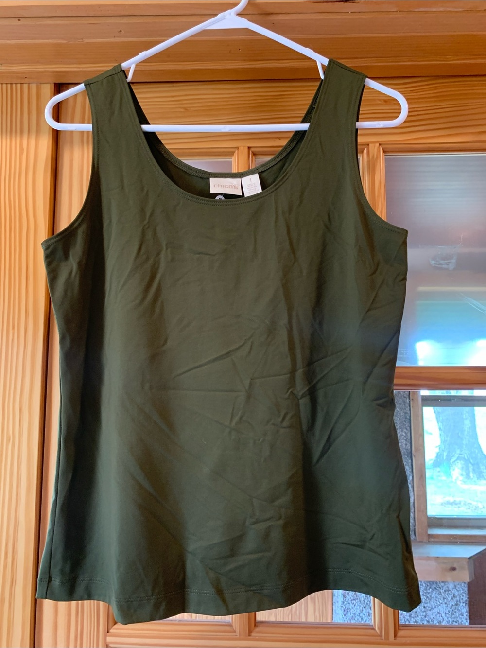 Women's Chico's Army Green Regular Fit Basic Sleeveless Tank Top Shirt Size 1 M